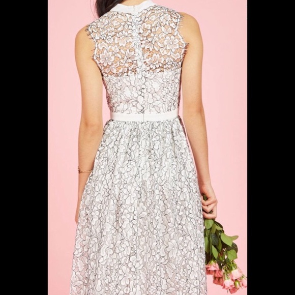 Modcloth Dresses & Skirts - White lacy sleeveless midi dress w/black pattern